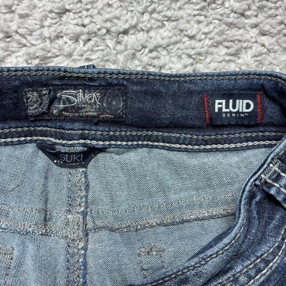 Silver Jeans Womens 28 Suki Capri Mid Rise Fluid Denim Big Stitch Embroidered - Picture 2 of 6